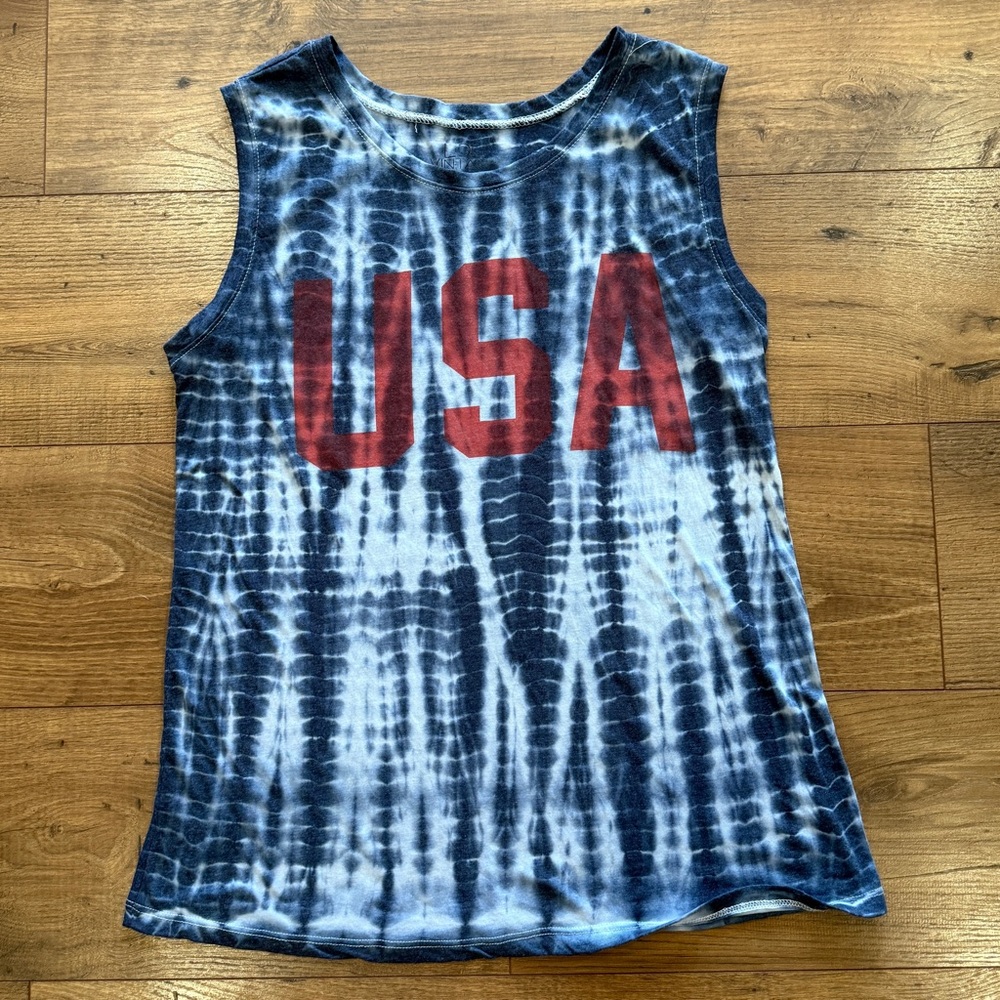 LOL Fourth of July Tank Top Navy Red White USA Shirt Graphic Tee Sz XL Tie Dye